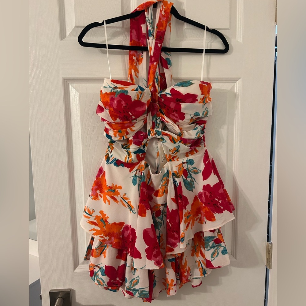 Floral Halter Dress with Ruffle Layers